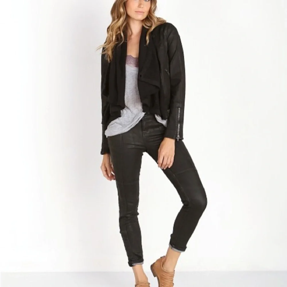 Free People Drape Front Coated Jacket Black 8